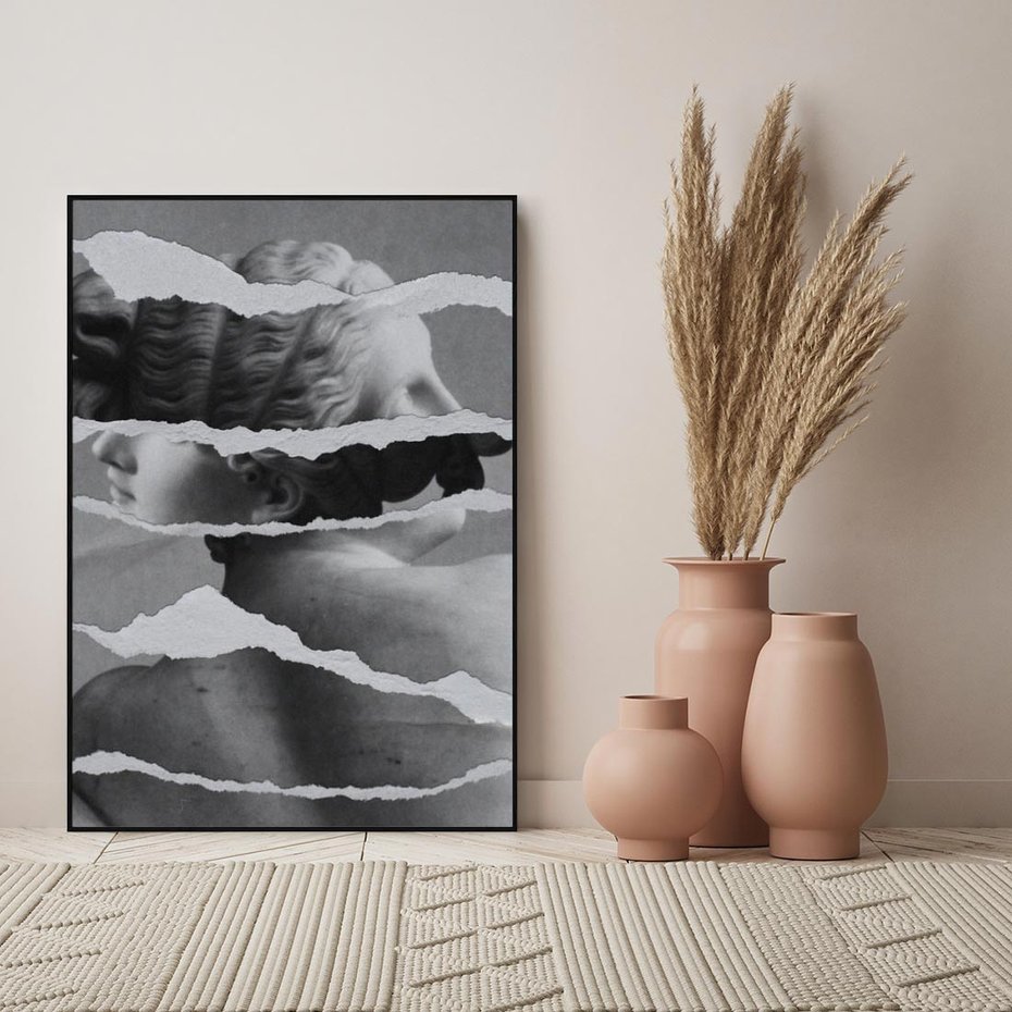 Obraz w ramie 70x100 - Kolaż z Antyczną Rzeźbą - antyczna rzeźba, kolaż ze zdjęć - rama czarna