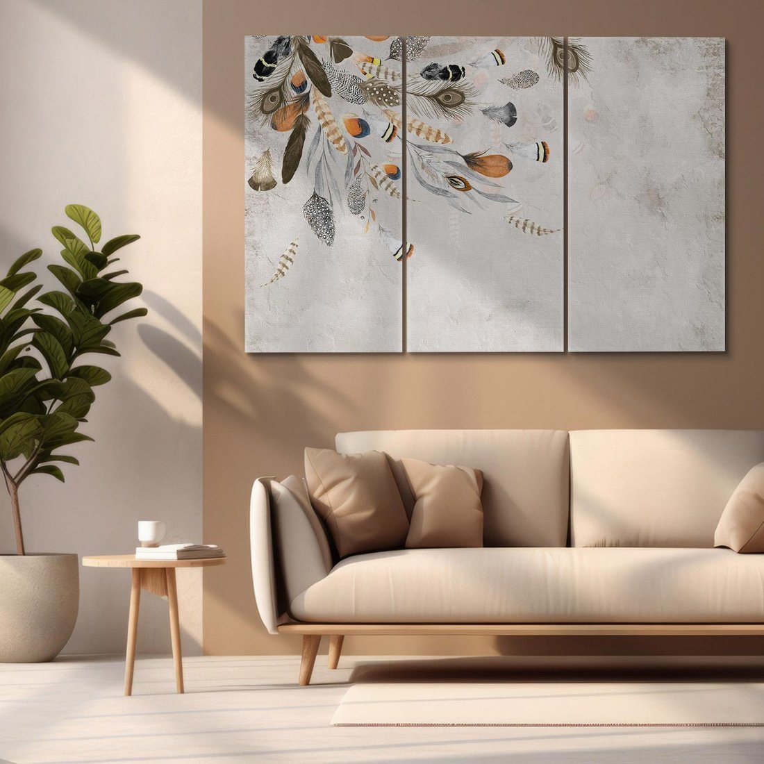 Obraz na płótnie 120x80 - Sploty losu na płótnie - kompozycja boho piór, indiańskie pióra