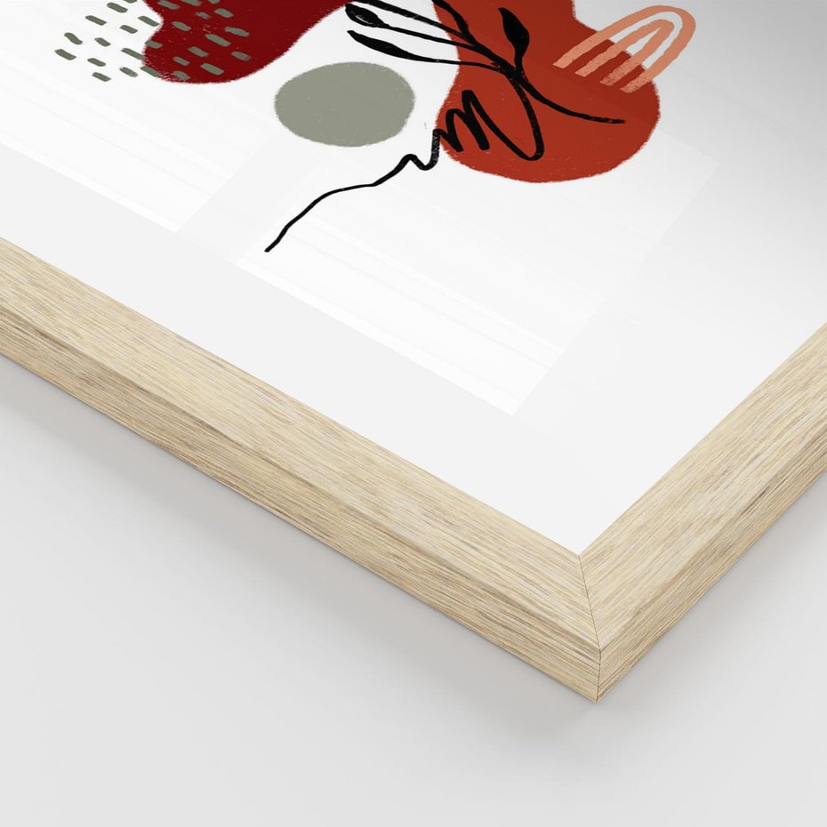 Plakat w ramie 50x70 - Migocące Kształty Liści - bstrakcyjna sztuka, boho kształty - rama drewno