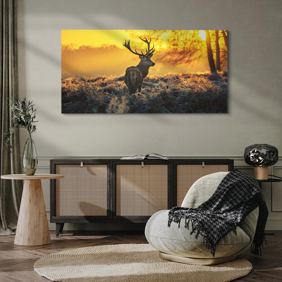 Obraz na płótnie 140x70 - Jesienne Spotkanie w Lesie - jeleń, jesień