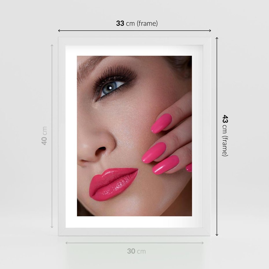 Plakat w ramie 30x40 - Usta, manicure, spa: kobieca harmonia - usta, manicure - rama biała