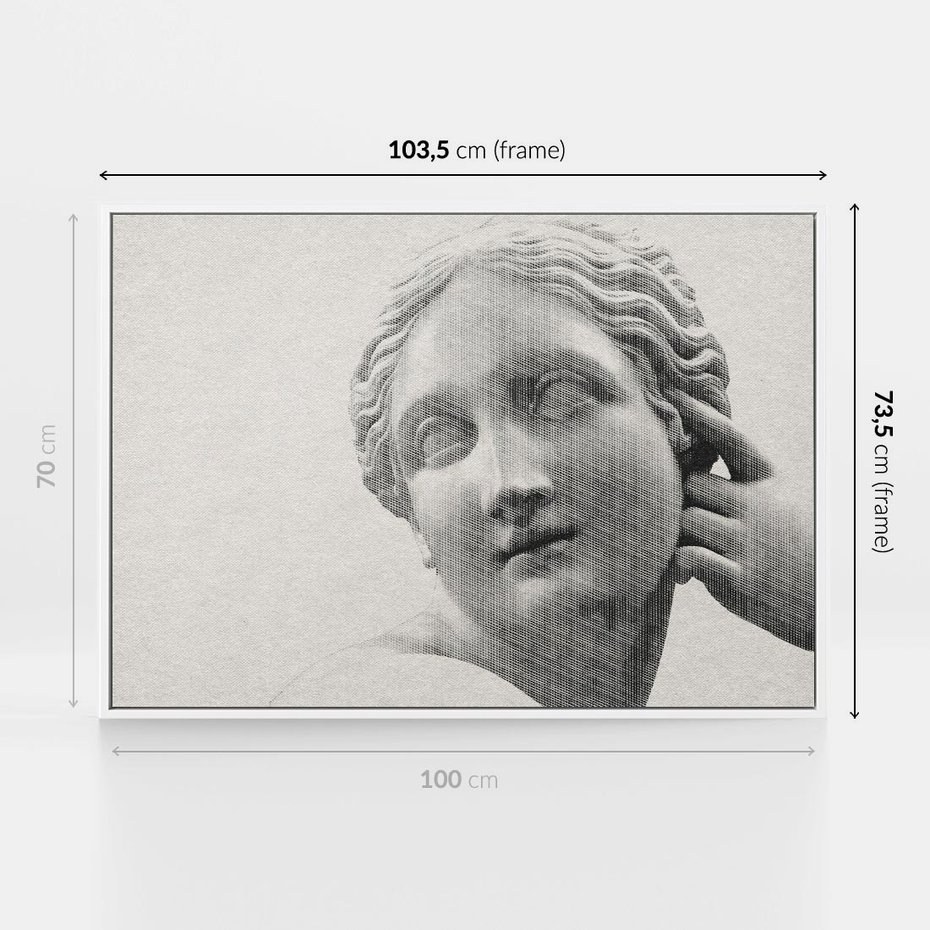 Obraz w ramie 100x70 - Szarość w Kamieniu - monochromatyczna marmurowa rzeźba, odcienie szarości - rama biała