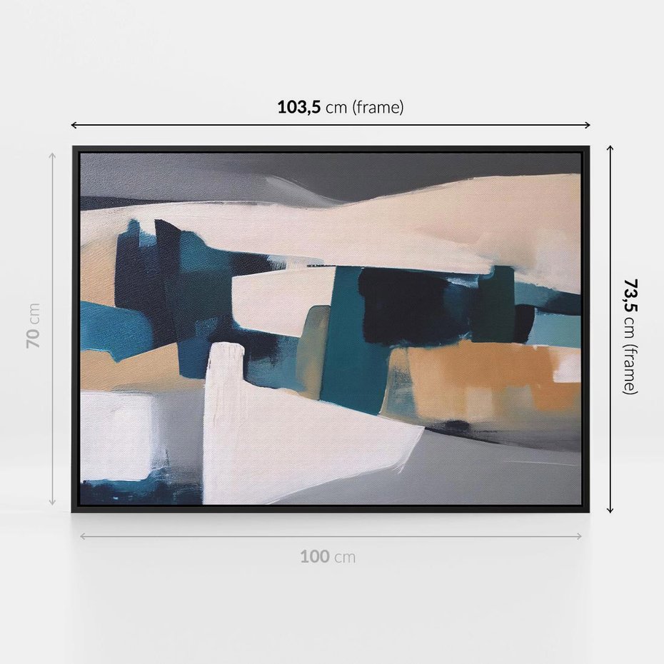 Obraz w ramie 100x70 - Turkusowe Maźnięcia - obraz, abstrakcja - rama czarna