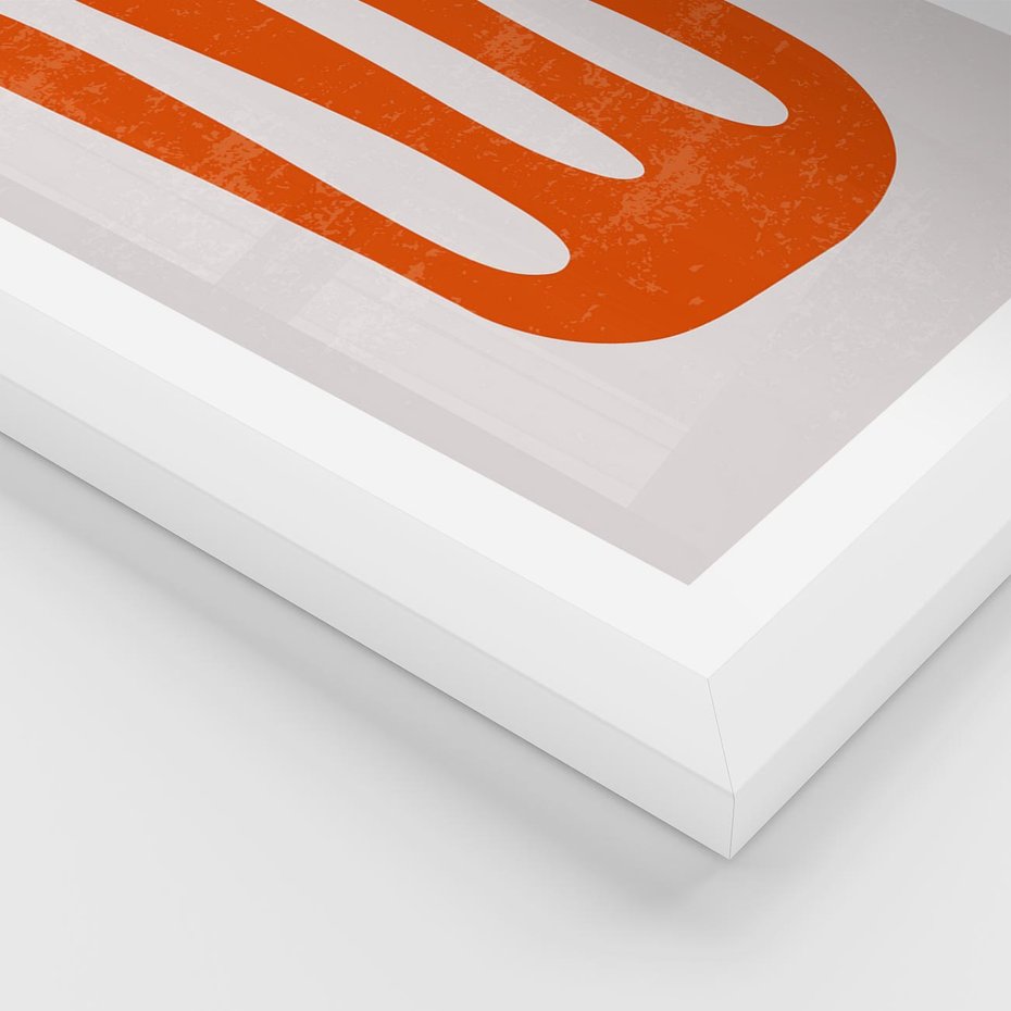 Plakat w ramie 40x50 - Eksploracja Nowego Światła - abstrakcyjna pomarańczowa forma, minimalizm - rama biała