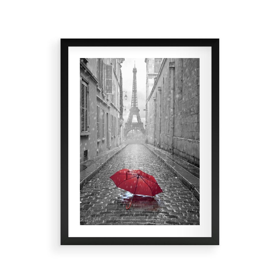 Plakat w ramie 30x40 - Kolorowy parasol w Paryżu - Paryż, parasol - rama czarna