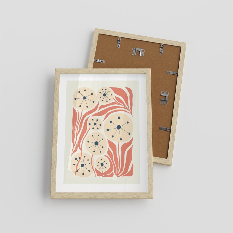 Plakat w ramie 30x40 - Impresje Harmonii - abstrakcyjne kwiaty, rośliny - rama drewno