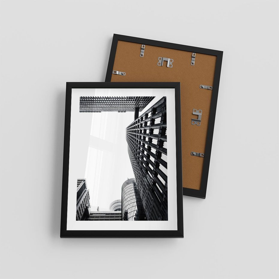 Plakat w ramie 30x40 - Monochromatyczna Sceneria Wieżowców - architektura, wieżowce - rama czarna