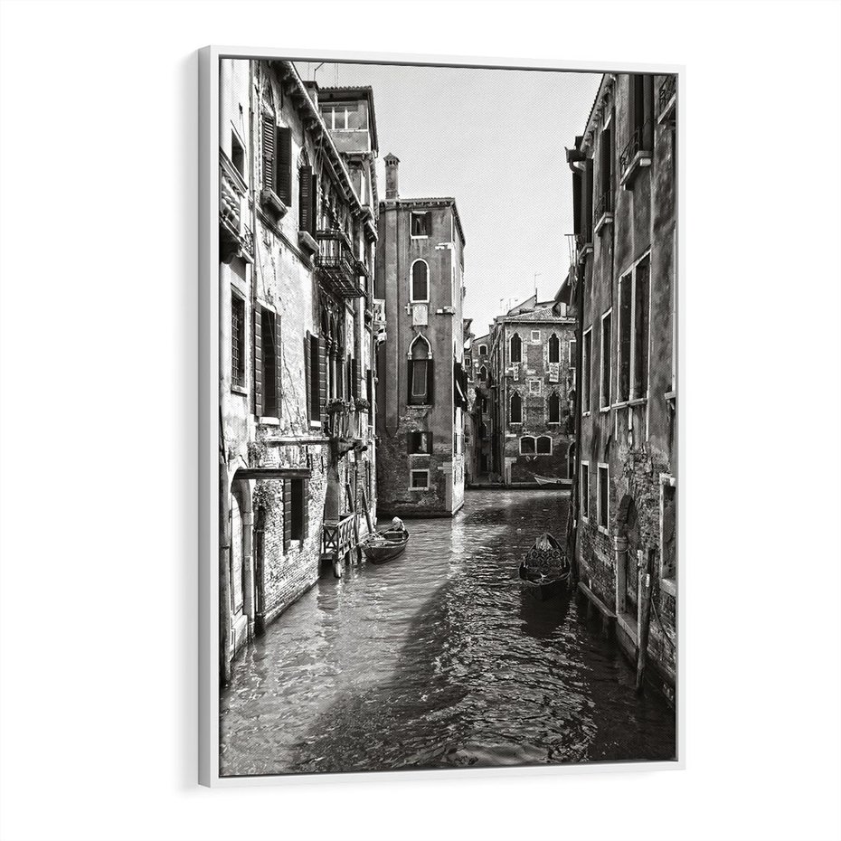 Obraz w ramie 80x120 - Weneckie Kanały - czarno białe zdjęcie, wenecja - rama biała