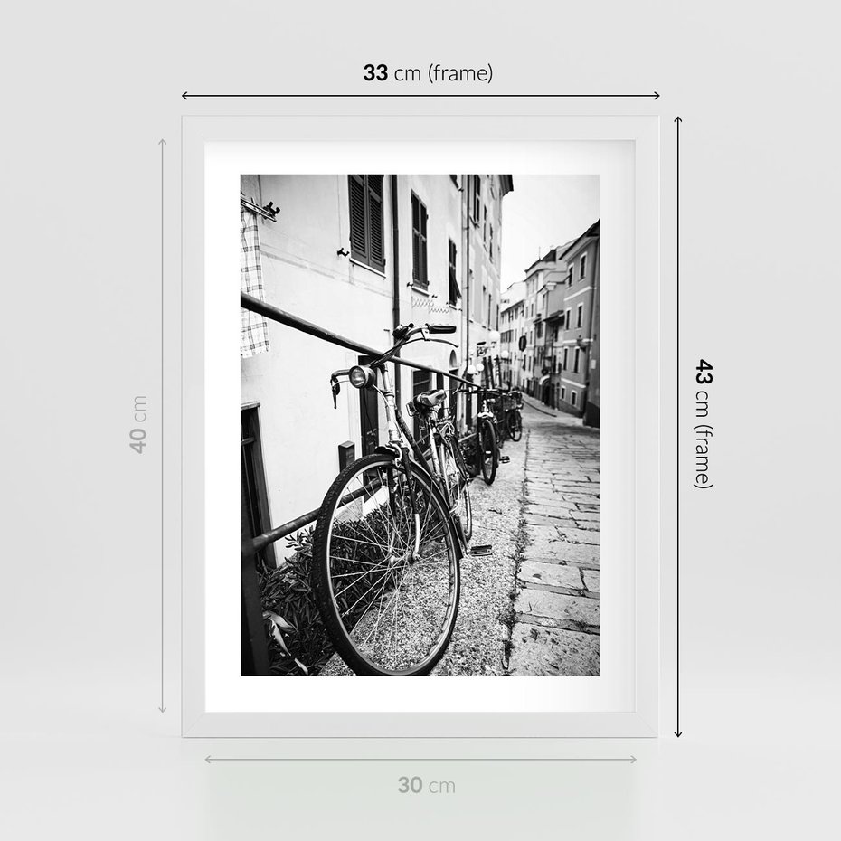 Plakat w ramie 30x40 - Rower w Kontraście - rower, czarno - rama biała