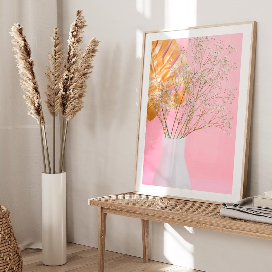 Plakat w ramie 30x40 - Przyjemność Złotej Natury - złote, liście - rama drewno