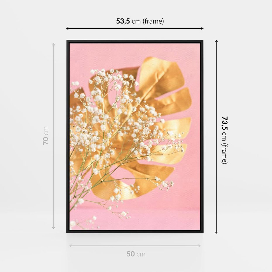 Obraz w ramie 50x70 - : Elegancja w Złocie - złote, liście - rama czarna