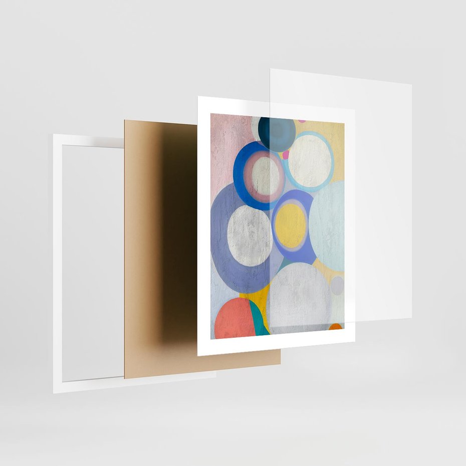 Plakat w ramie 40x50 - Rozkwitająca Symfonia Serca - abstrakcyjne geometryczne kształty, olejny obraz - rama biała