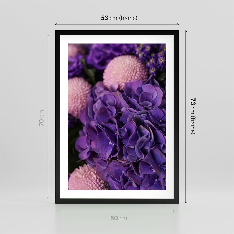 Plakat w ramie 50x70 - Fioletowa hortensja - kwiaty, hortensja - rama czarna