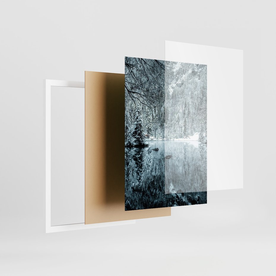 Zestaw obrazy w ramie 30x40 galeria - Góry, zima, napis, cytat - rama biała