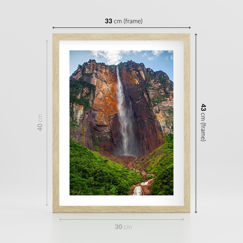 Plakat w ramie 30x40 - Górska siła wodospadów - wodospad, góra - rama drewno