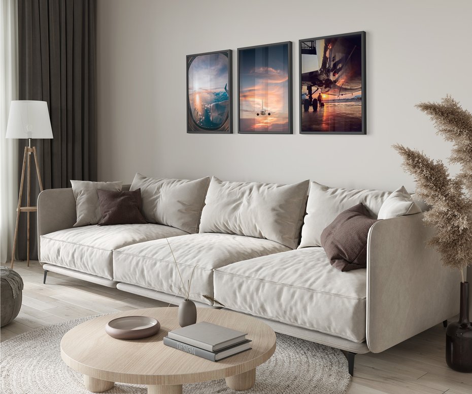 Zestaw obrazy w ramie 50x70 galeria - Samolot, zachód, podróż - rama czarna