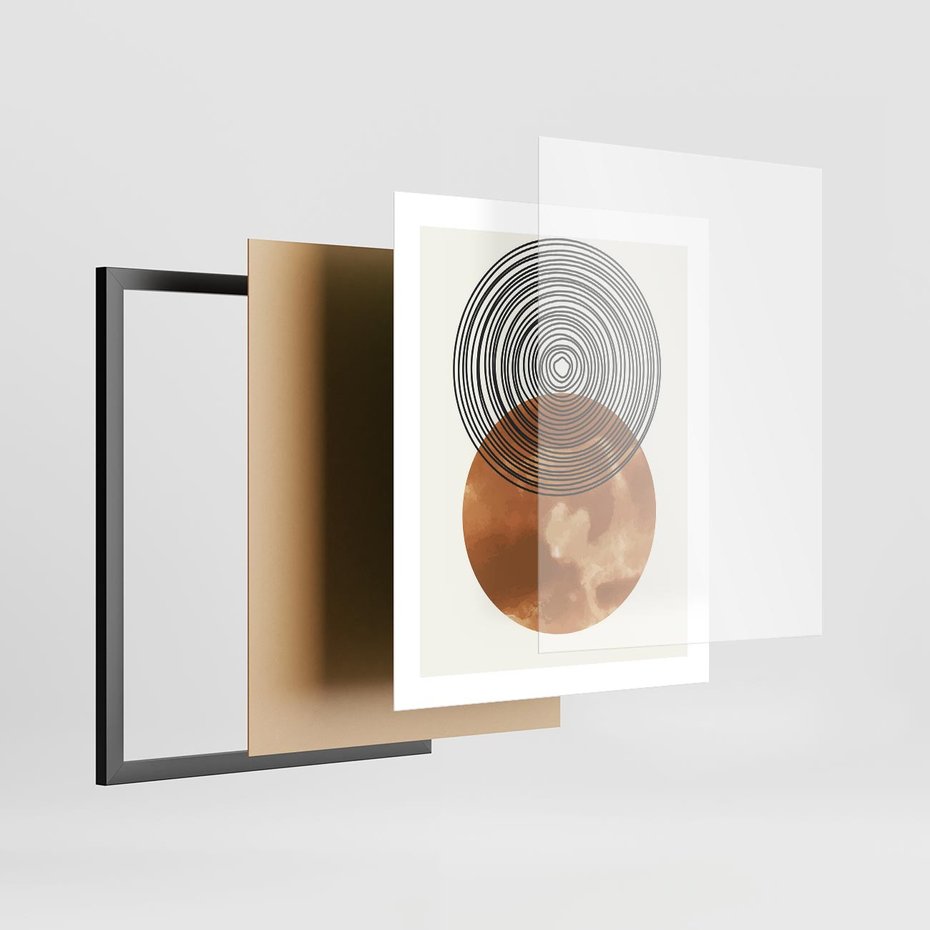 Plakat w ramie 40x50 - Taniec Okręgów - boho obraz, geometria - rama czarna