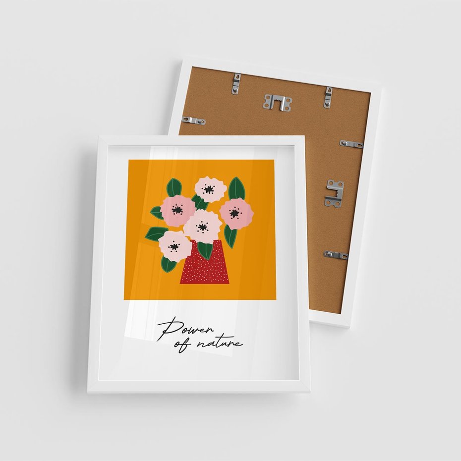 Plakat w ramie 40x50 - Abstrakcyjna Kreska - kwiaty w wazonie, abstrakcja - rama biała