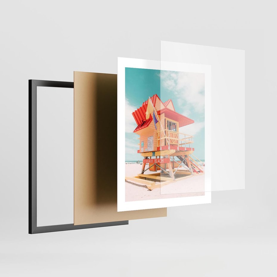 Plakat w ramie 40x50 - Rajski Widok - plaża miami, domek ratownika - rama czarna