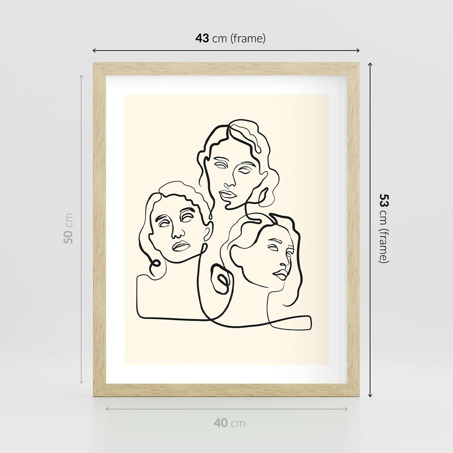Plakat w ramie 40x50 - Trzy Kobiety - 3 kobiety, antyczny posag - rama drewno