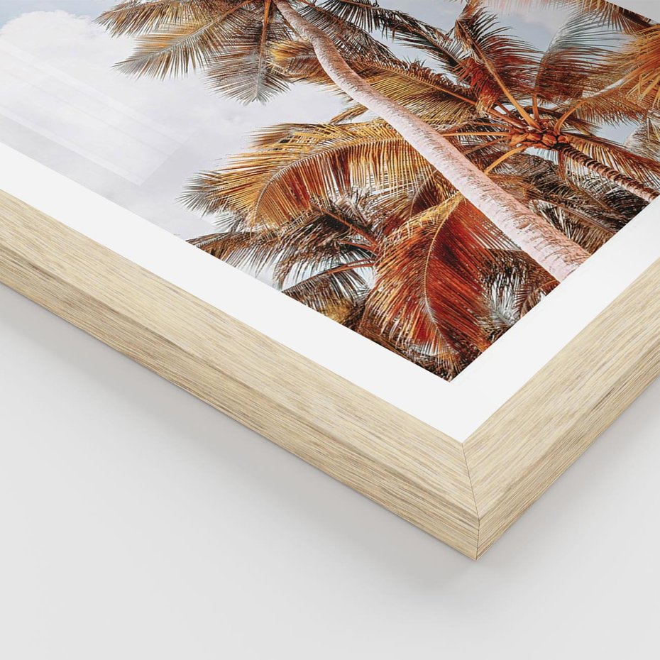 Plakat w ramie 30x40 - Plażowa Idylla z Palmami - palmy, rajska plaża - rama drewno