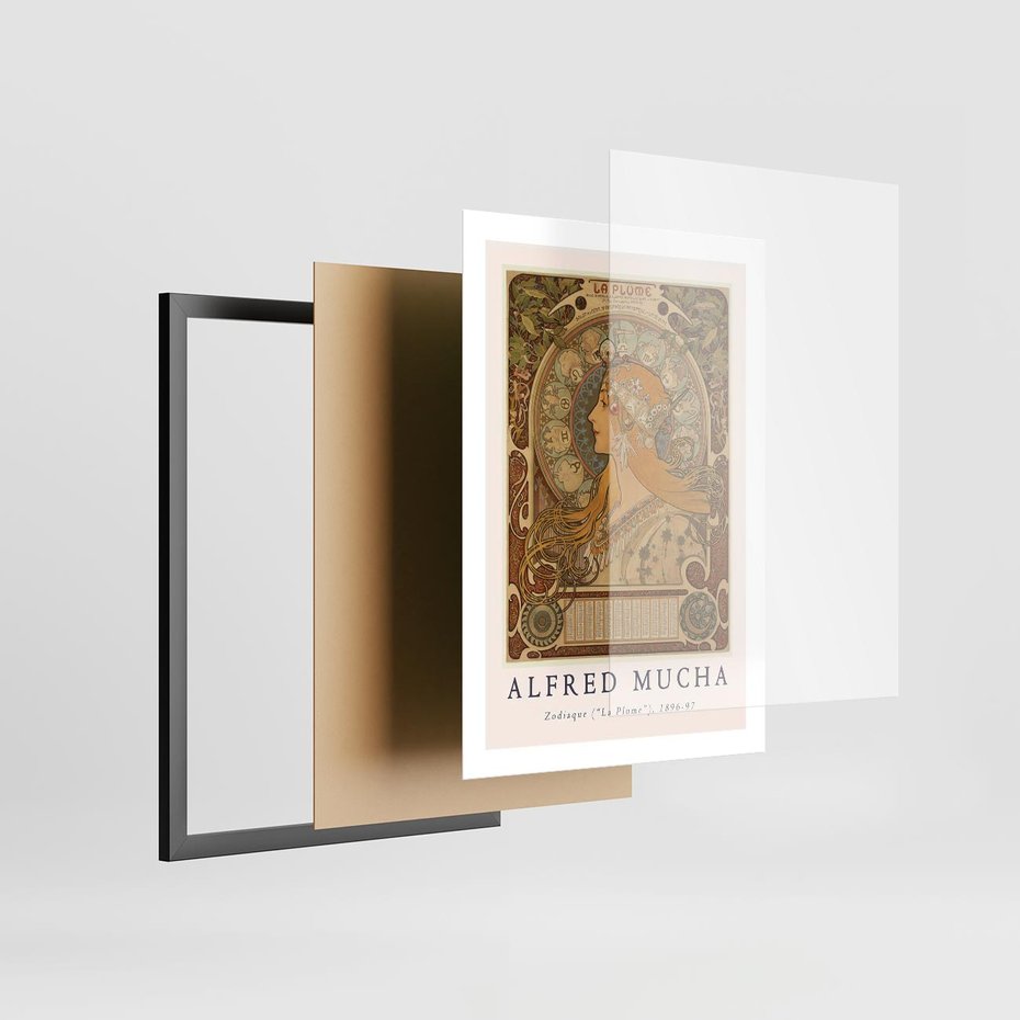 Plakat w ramie 50x70 - Mucha: Reprodukcja i Typografia na Plakacie - reprodukcja, alfons mucha - rama czarna