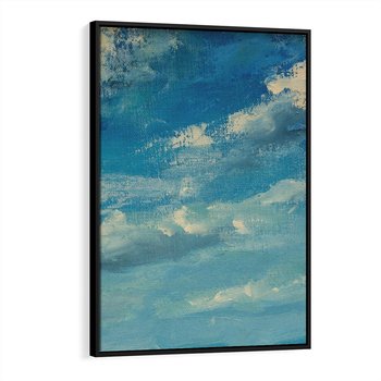Obraz w ramie 50x70 - Oddechy niebiańskiej materii - olejny obraz, smugi farby przypominają obłoki na błękitnym niebie - rama czarna