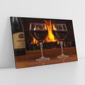 Obraz na płótnie 70x50 - Wino, Kieliszki, Kominek - Wieczór Pełen Relaksu - wino, kieliszki