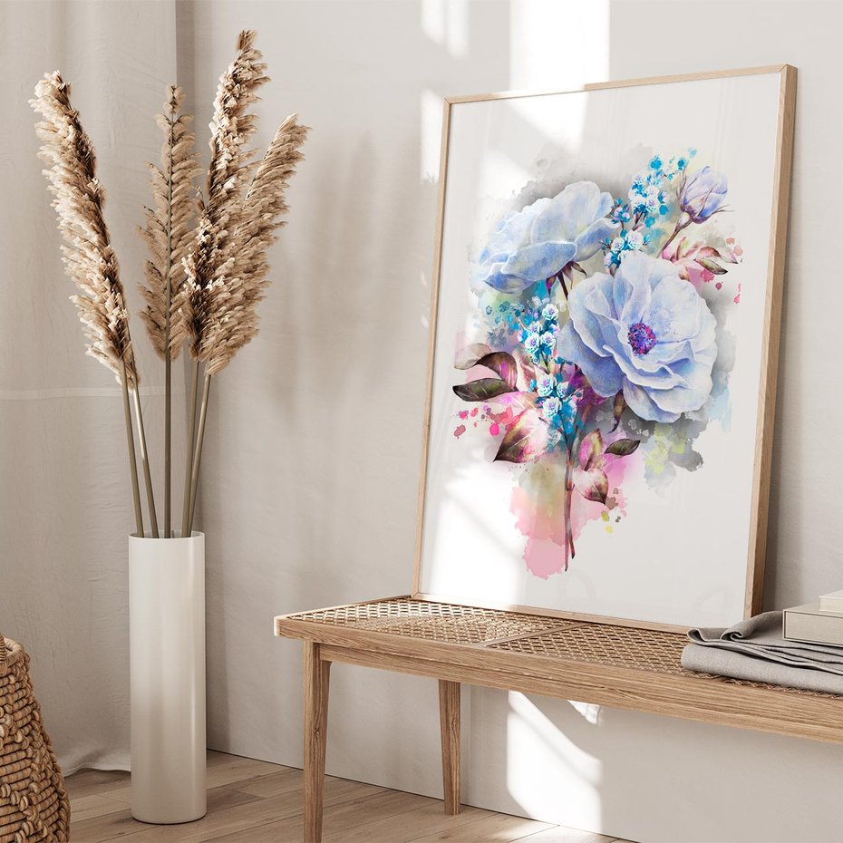 Plakat w ramie 30x40 - Kolorowa Ekspresja - kwiaty, graficzne - rama drewno