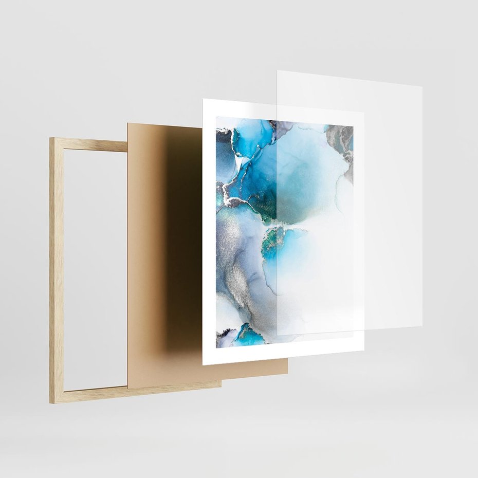 Plakat w ramie 40x50 - Marmur złotą akwarelą - marmur, akwarela - rama drewno