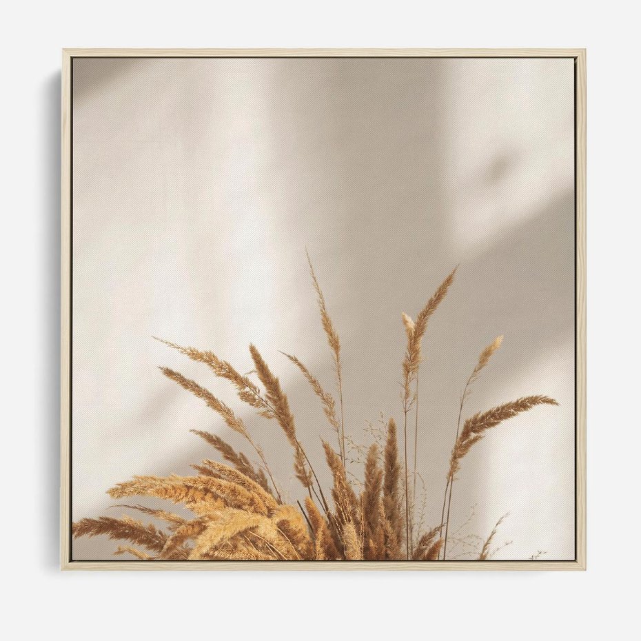 Obraz w ramie 80x80 - mpresyjne układy traw - boho, trawy - rama drewno