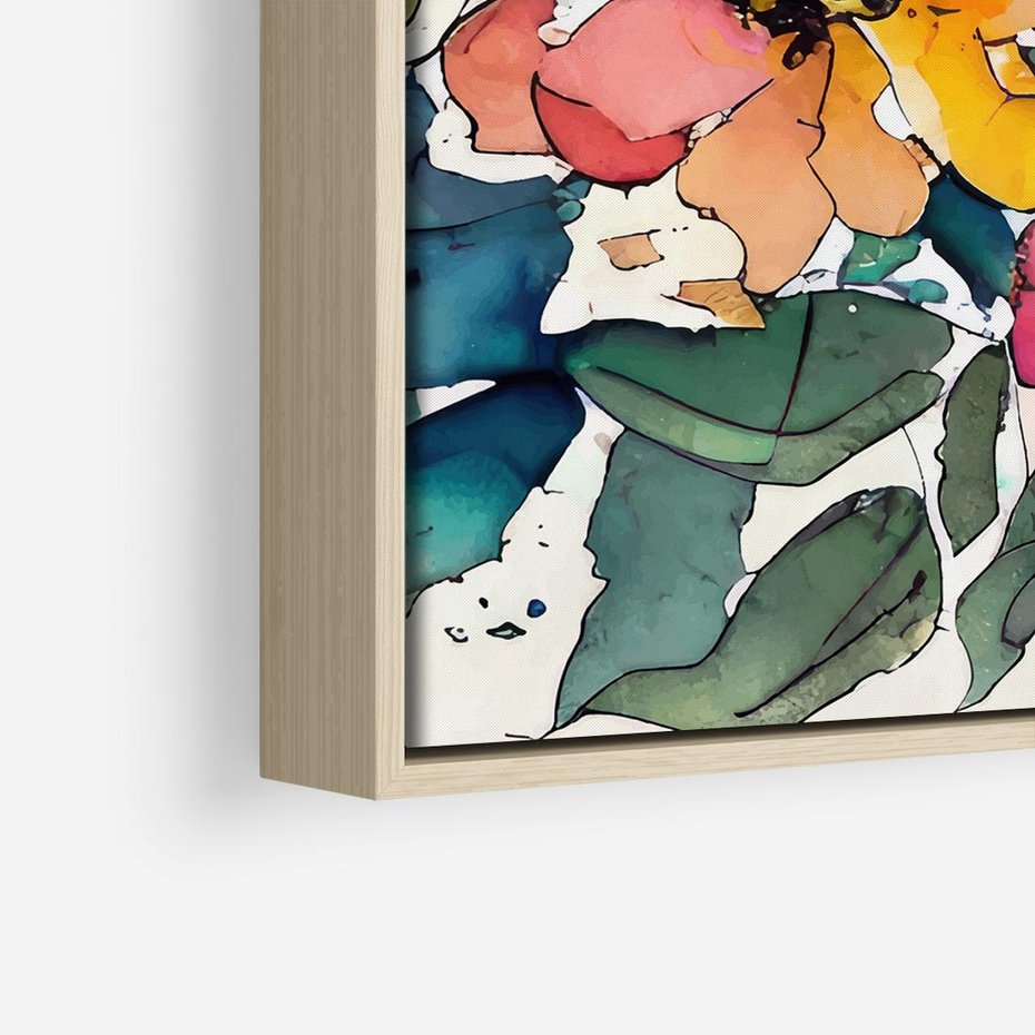 Obraz w ramie 50x50 - Kwiatowy Impuls Kolorów - abstrakcyjne kolorowe kwiaty, szkic - rama drewno