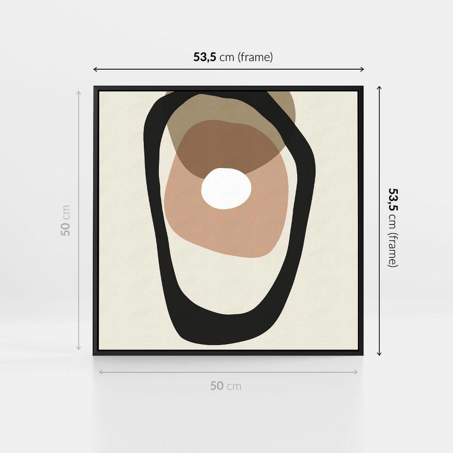 Obraz w ramie 50x50 - Intrygujące Zaskoczenia - beżowa abstrakcyjna kompozycja, czarny akcent - rama czarna