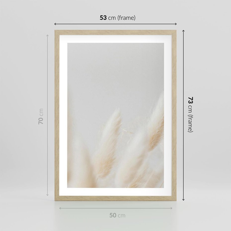 Plakat w ramie 50x70 - Biały Spokój - białe trawy, suche trawy pampas - rama drewno