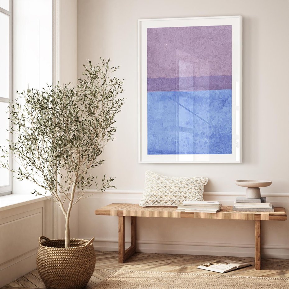 Plakat bez ramy 30x40 - Taniec Światła - kolorowe akwarelowe pasy, odcienie fiolet