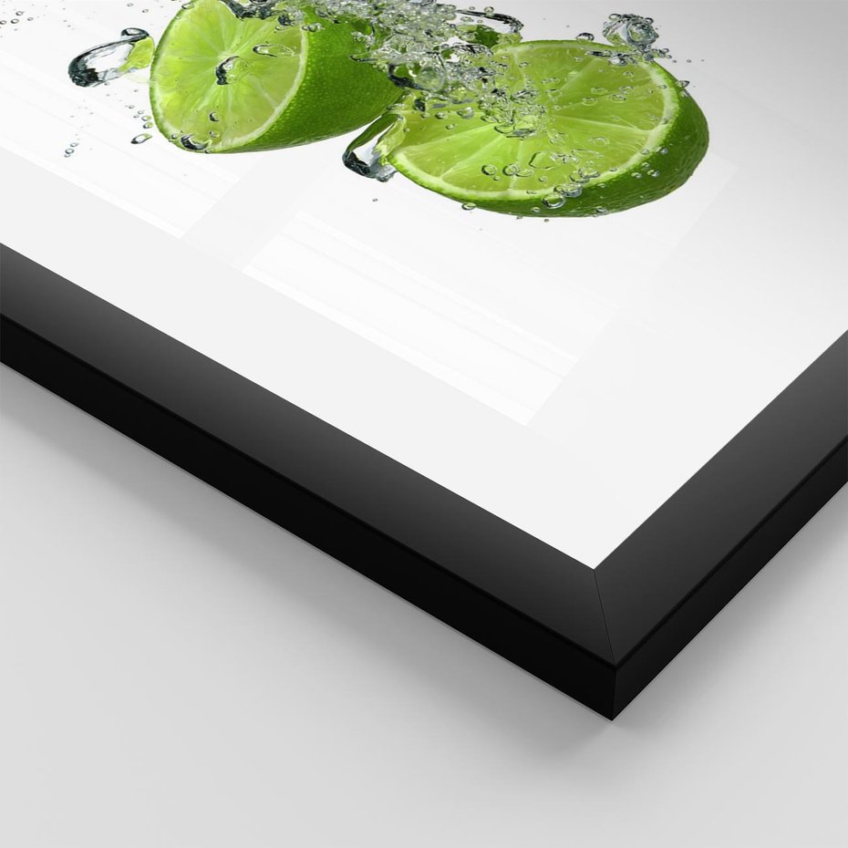 Plakat w ramie 50x70 - Kuchenne limonki na stole - limonki, kuchnia - rama czarna