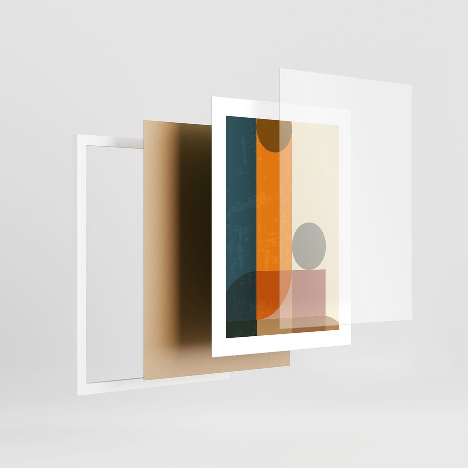 Zestaw obrazy w ramie 40x50 galeria - Retro, kolorowe, geometryczne - rama biała