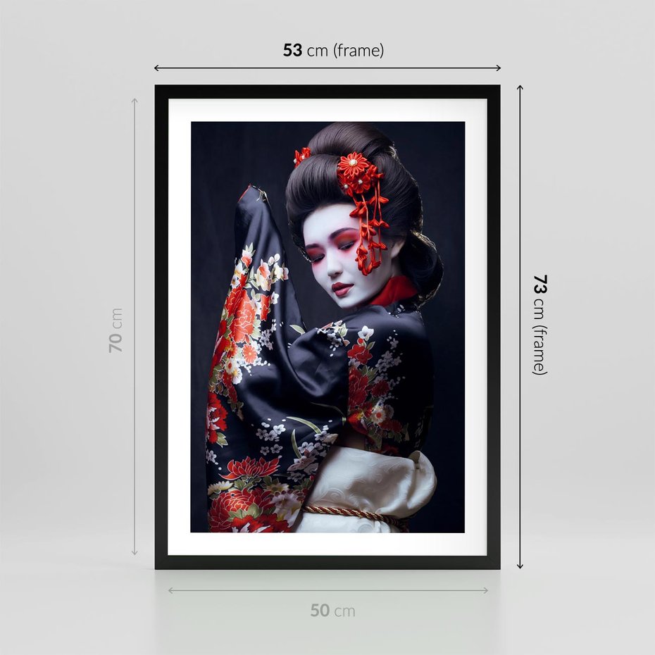 Plakat w ramie 50x70 - Elegancka japońska gejsza - japońska, gejsza - rama czarna