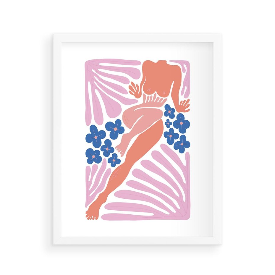 Plakat w ramie 40x50 - Opowieść Ognistych Rytów - nowoczesny kobiecy akt, graficzne kształty - rama biała