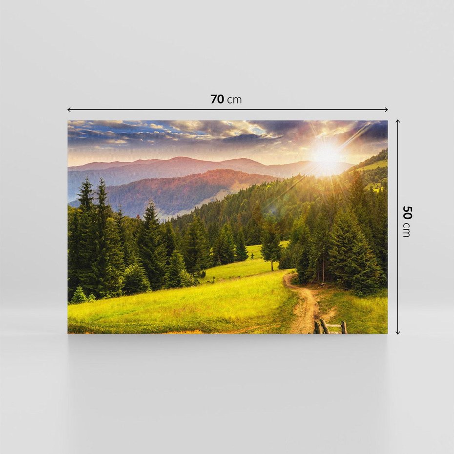 Obraz na płótnie 70x50 - Zachód słońca na łące - zachód, łąka