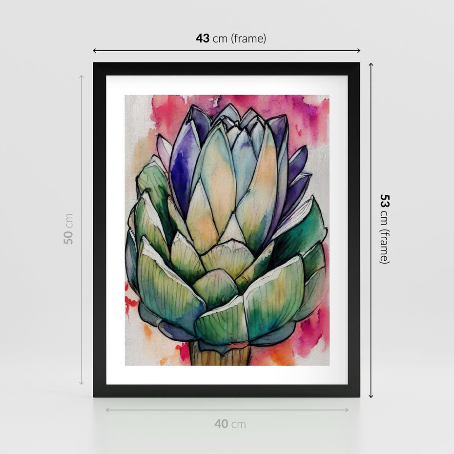 Plakat w ramie 40x50 - Estetyczna Roślina - abstrakcja, akwarela - rama czarna