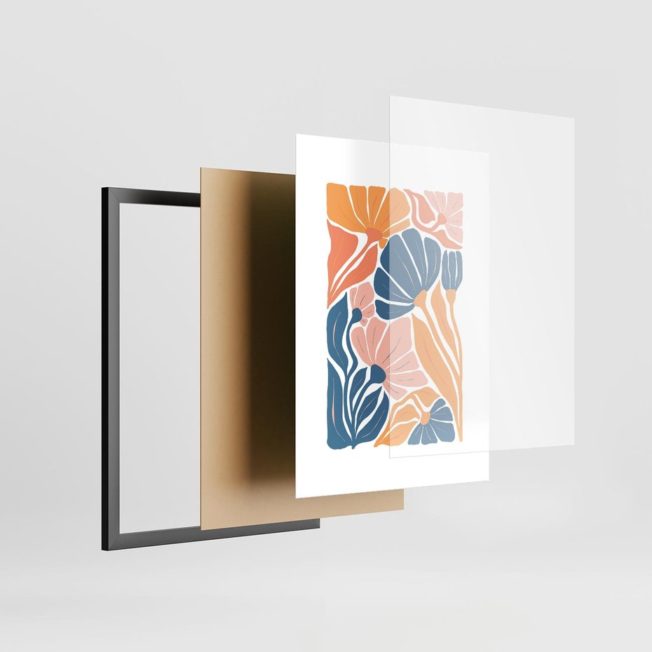 Plakat w ramie 50x70 - Wibracje Kolorowych Wiatrów - kwiaty, pastelowe kolory - rama czarna