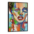 Obraz w ramie 70x100 - Kolorowe Formy - abstrakcyjny portret kobiety, twarz - rama czarna