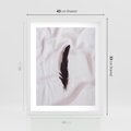 Plakat w ramie 40x50 - Prosta Elegancja - czarne pióro na białej pościeli, minimalizm - rama biała