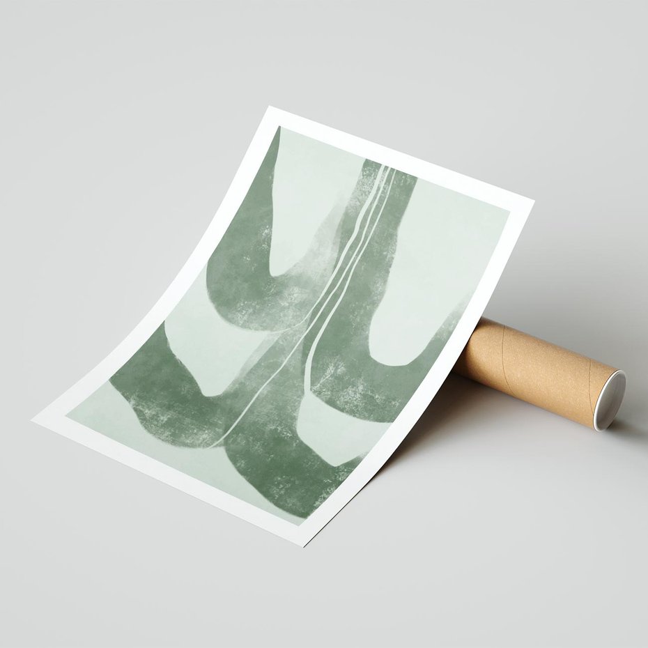 Plakat bez ramy 21x30 - Nurtująca Kompozycja Zieleni - abstrakcyjne delikatne zielone linie, podobne do gałęzi kwiatów