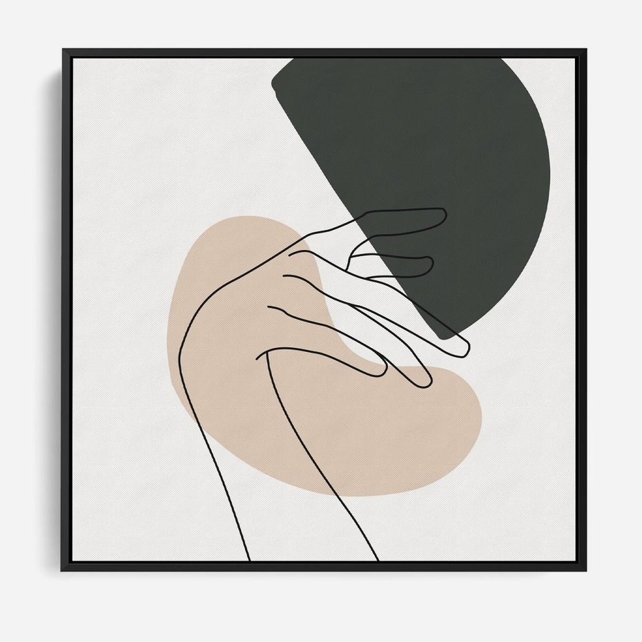 Obraz w ramie 50x50 - Przenikające Kształty - szkic jedną linią, one line - rama czarna