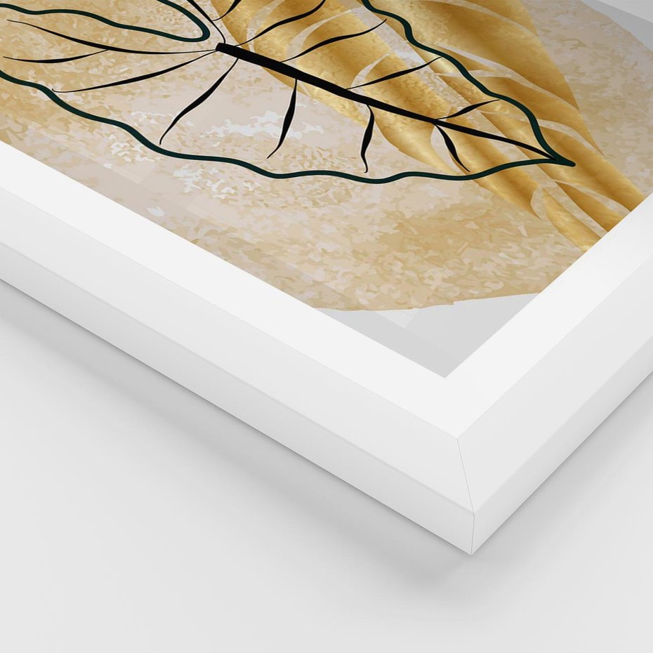 Plakat w ramie 50x70 - Monstera w Złocie - złote liście monstery, grafika - rama biała