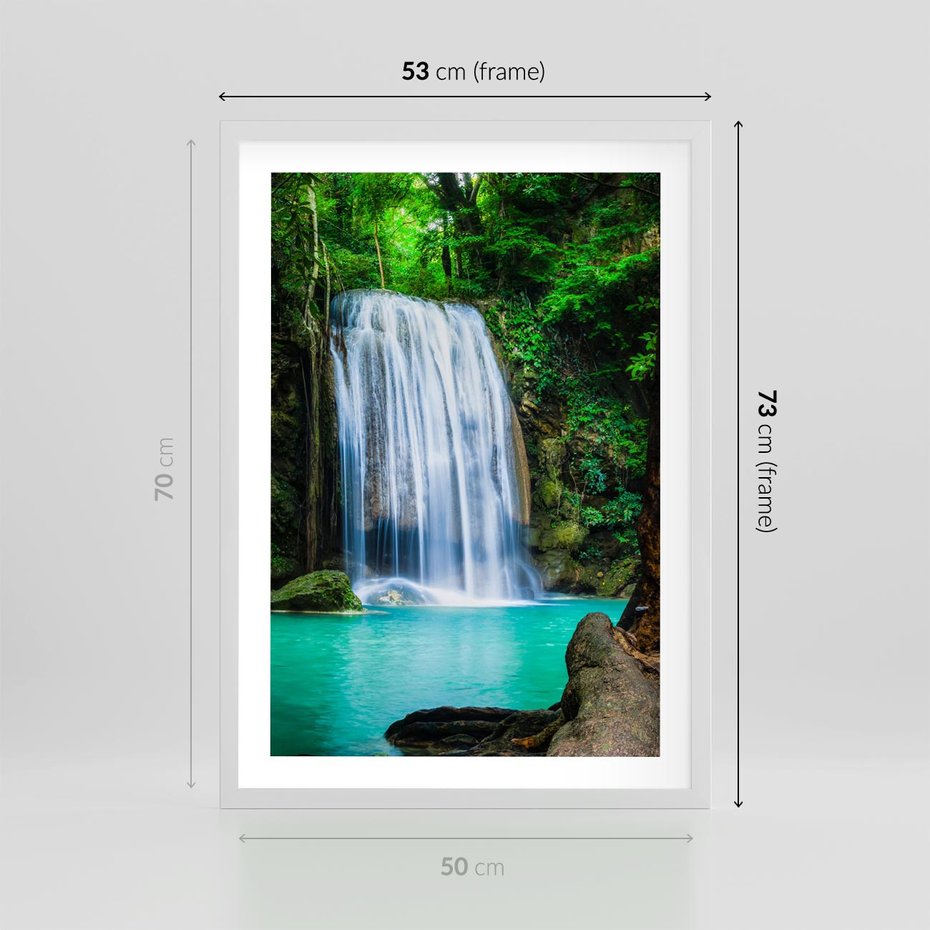 Plakat w ramie 50x70 - : Moc Natury - wodospad, rzeka - rama biała