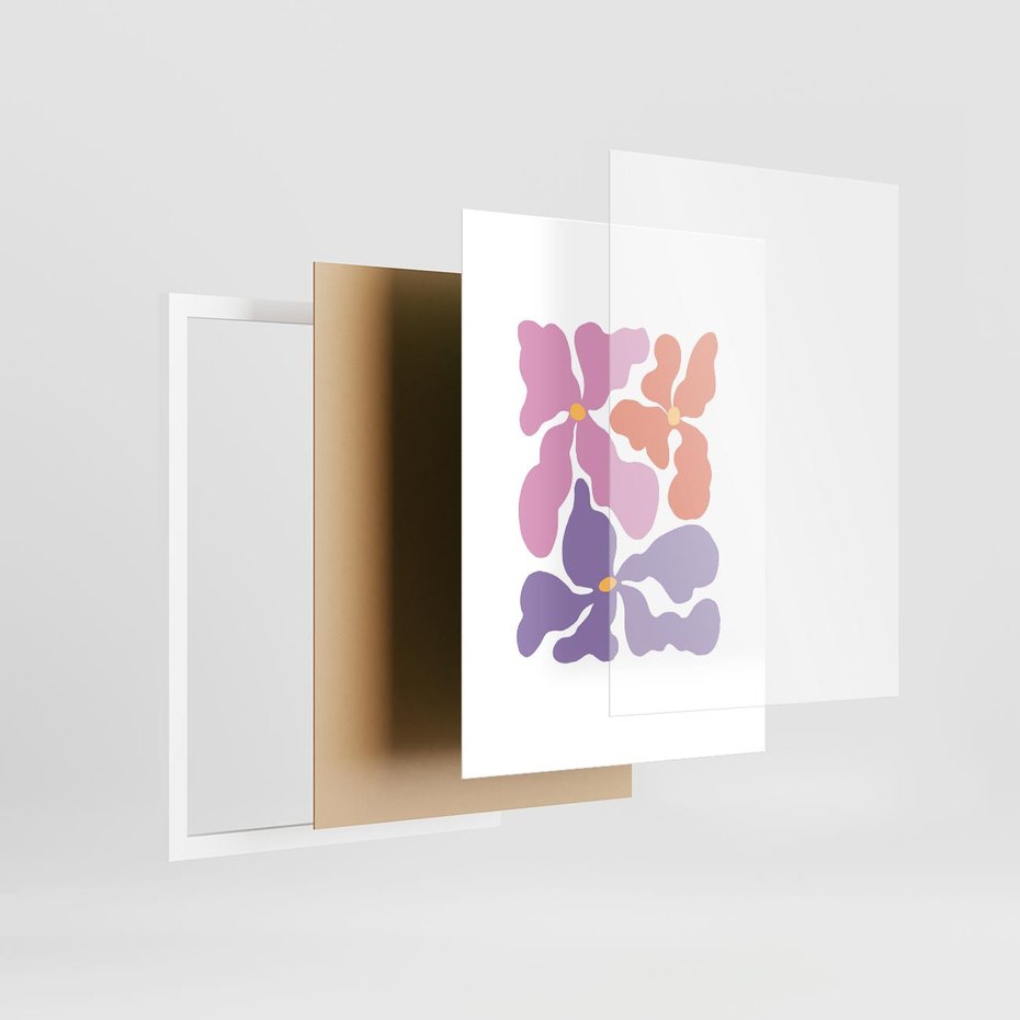 Plakat w ramie 30x40 - Bezgraniczne Wibracje - abstrakcyjne kolorowe kwiaty, minimlizm - rama biała