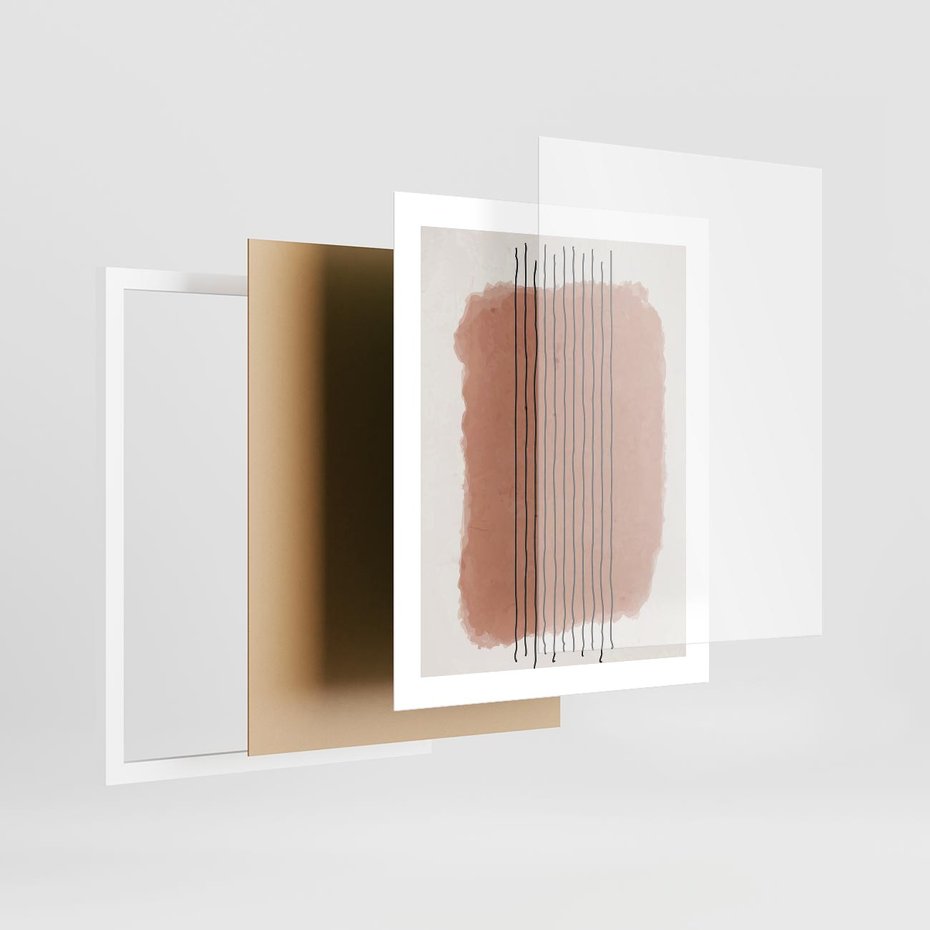 Plakat w ramie 40x50 - Rozmyte Widzenia - abstrakcyjna akwarelowa plama, nieregularne kreski - rama biała